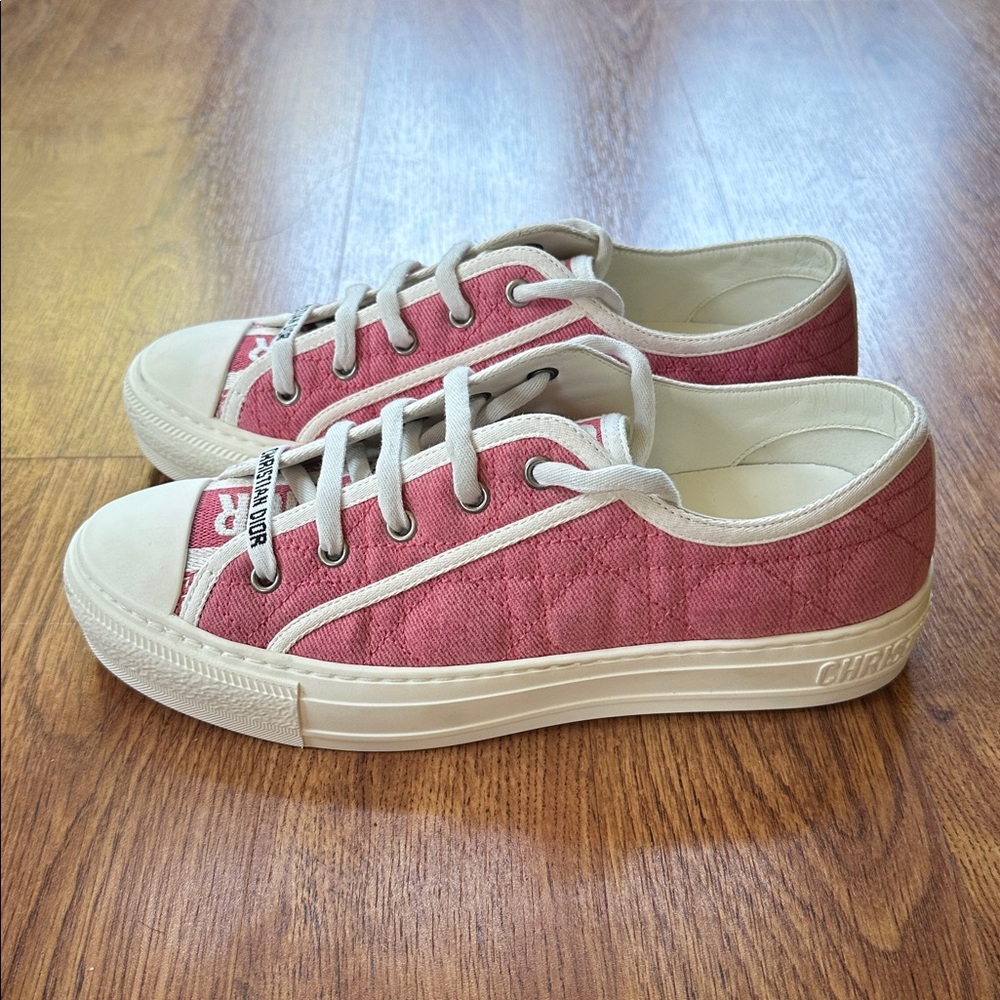 Christian Dior Walk’n’Dior Pink Denim Logo Embroidered Sneaker Size 38 EU NWOB